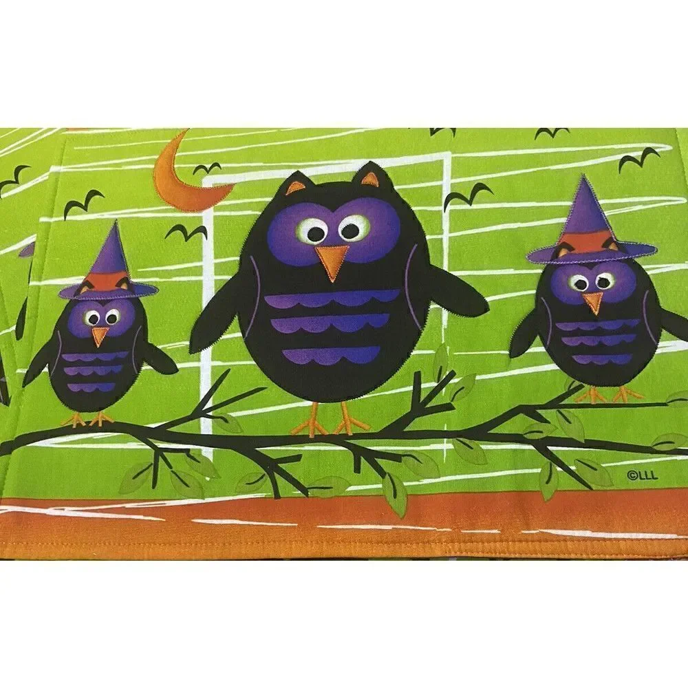 Halloween Placemats‎ Owl Bats, And Owl Witches Black Purple Set Of 6